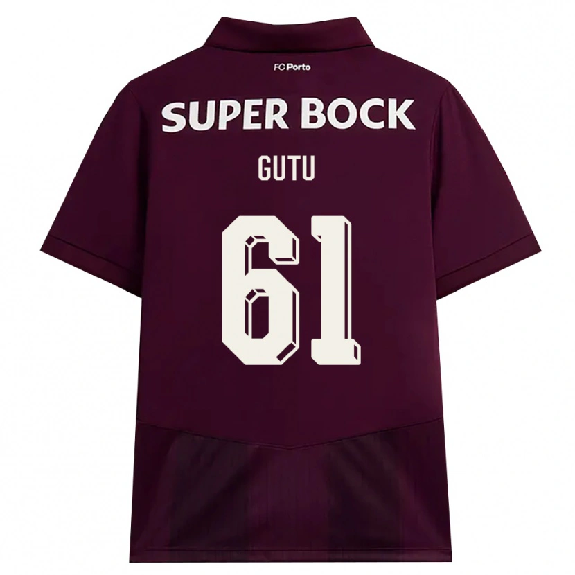 Danxen Børn Denis Gutu #61 Vinrød Hvid Udebane Spillertrøjer 2026/27 Trøje T-Shirt