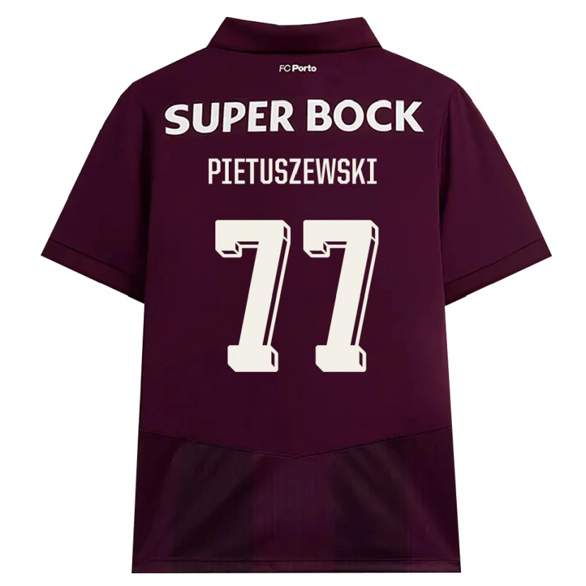 Danxen Børn Oskar Pietuszewski #77 Vinrød Hvid Udebane Spillertrøjer 2026/27 Trøje T-Shirt