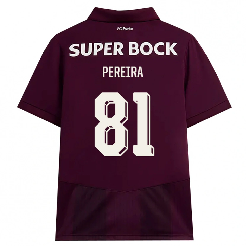 Danxen Børn Martim Pereira #81 Vinrød Hvid Udebane Spillertrøjer 2026/27 Trøje T-Shirt