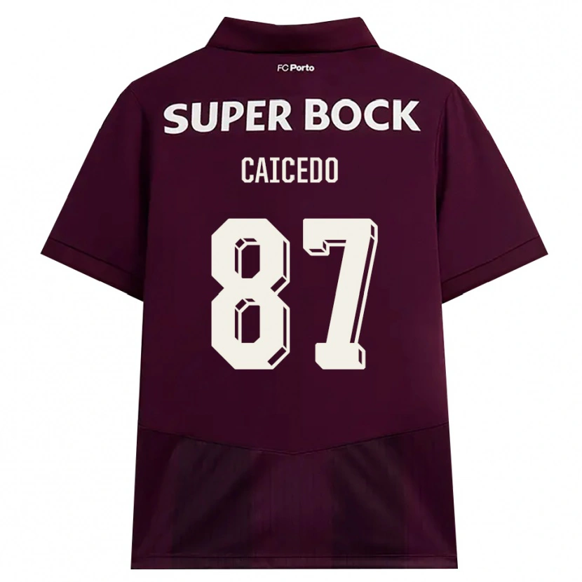 Danxen Børn Brayan Caicedo #87 Vinrød Hvid Udebane Spillertrøjer 2026/27 Trøje T-Shirt