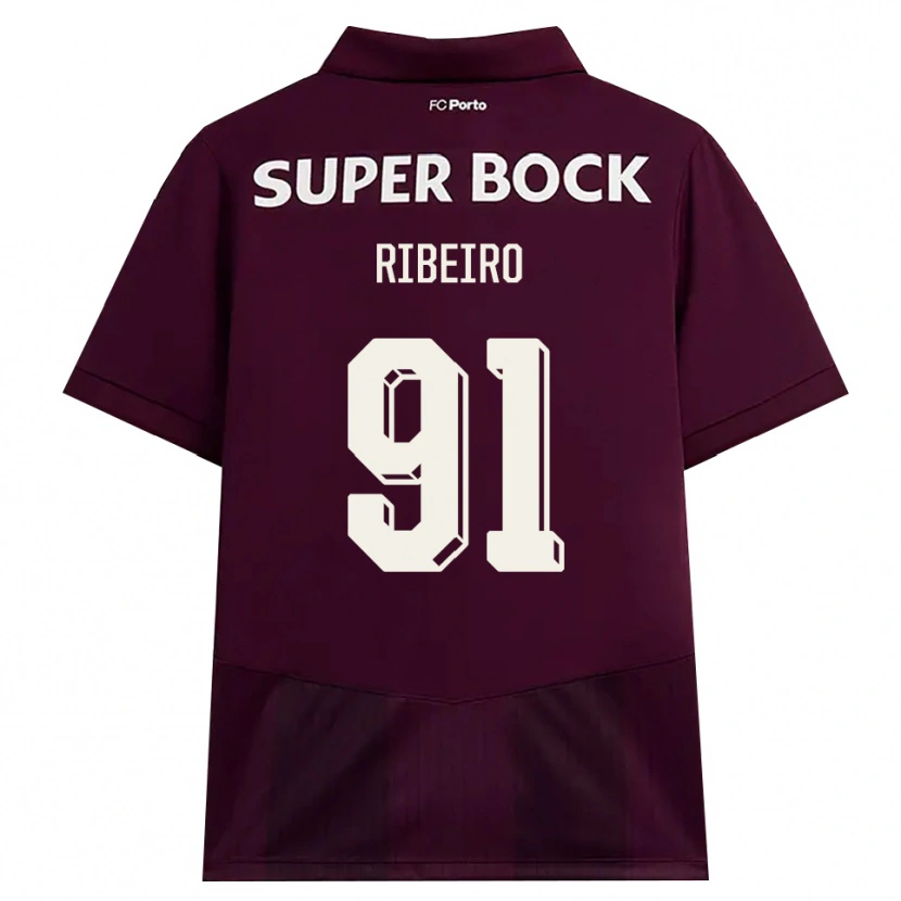 Danxen Børn Gonçalo Ribeiro #91 Vinrød Hvid Udebane Spillertrøjer 2026/27 Trøje T-Shirt