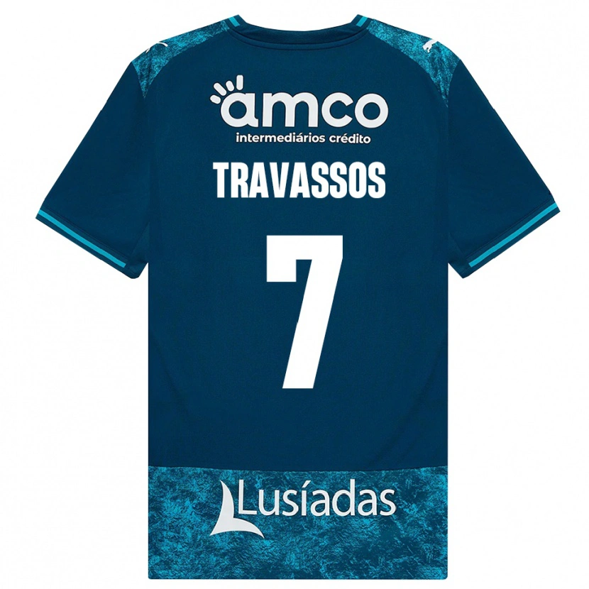 Danxen Børn Diogo Travassos #7 Mørkskifergrå Mellemturkis Udebane Spillertrøjer 2026/27 Trøje T-Shirt