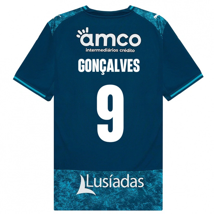 Danxen Børn João Gonçalves #9 Mørkskifergrå Mellemturkis Udebane Spillertrøjer 2026/27 Trøje T-Shirt