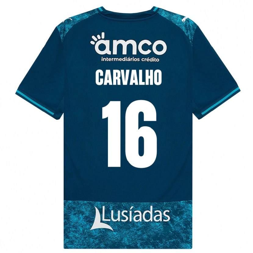 Danxen Børn Alexandre Carvalho #16 Mørkskifergrå Mellemturkis Udebane Spillertrøjer 2026/27 Trøje T-Shirt