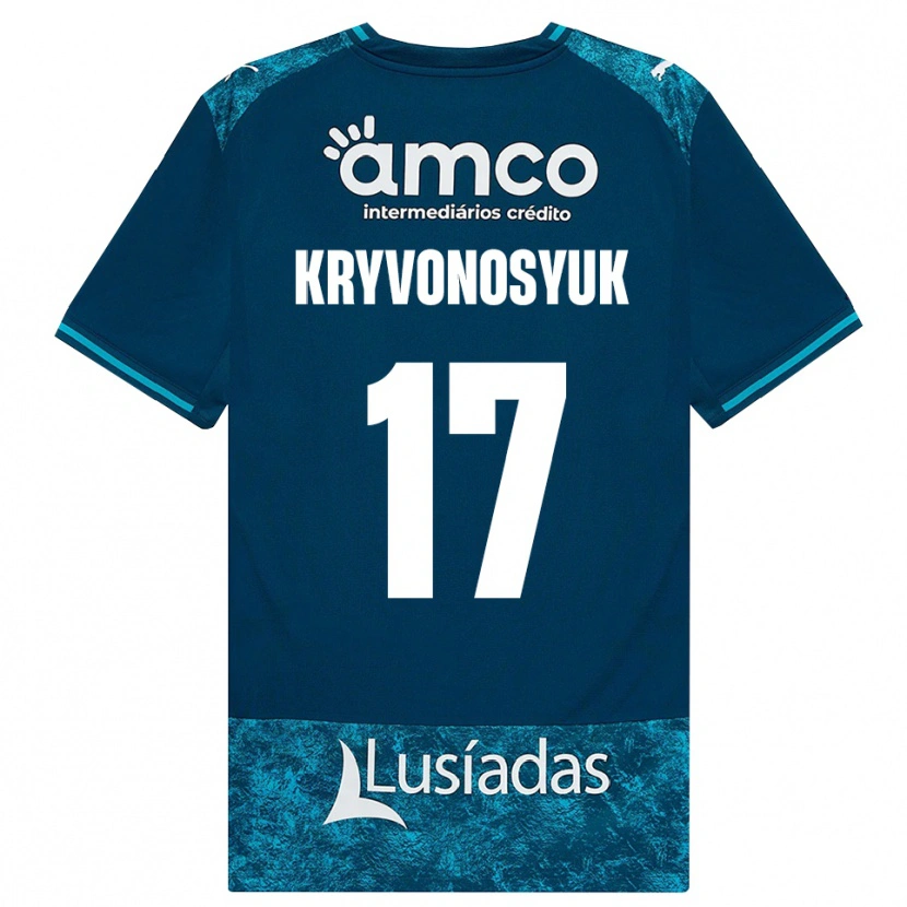 Danxen Børn Leonardo Kryvonosyuk #17 Mørkskifergrå Mellemturkis Udebane Spillertrøjer 2026/27 Trøje T-Shirt