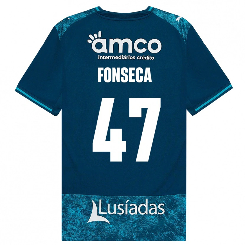 Danxen Børn Diogo Fonseca #47 Mørkskifergrå Mellemturkis Udebane Spillertrøjer 2026/27 Trøje T-Shirt