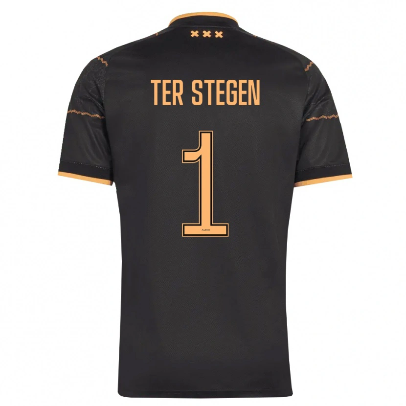 Danxen Børn Marc-André Ter Stegen #1 Sort Orange Udebane Spillertrøjer 2026/27 Trøje T-Shirt