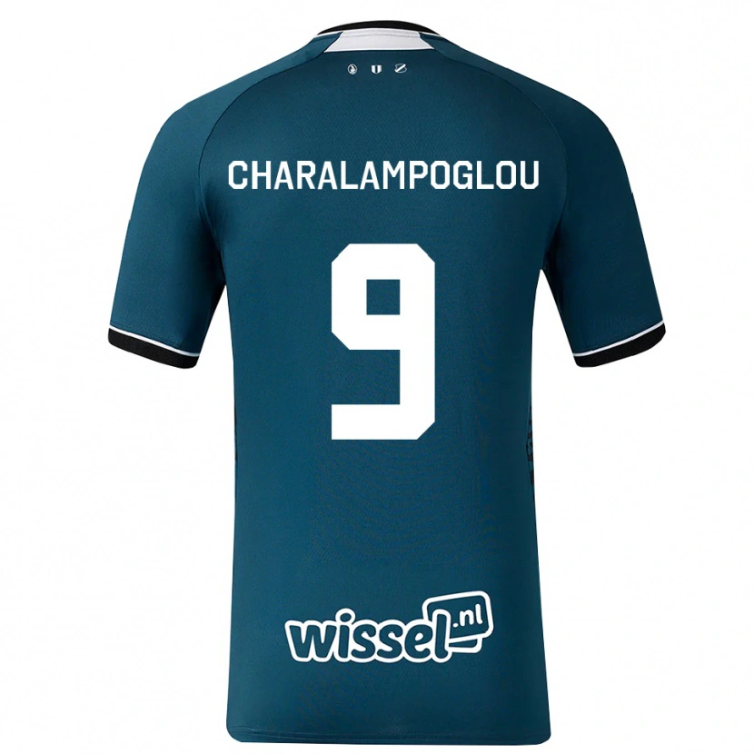 Danxen Børn Georgios Charalampoglou #9 Mørkskifergrå Hvid Udebane Spillertrøjer 2026/27 Trøje T-Shirt