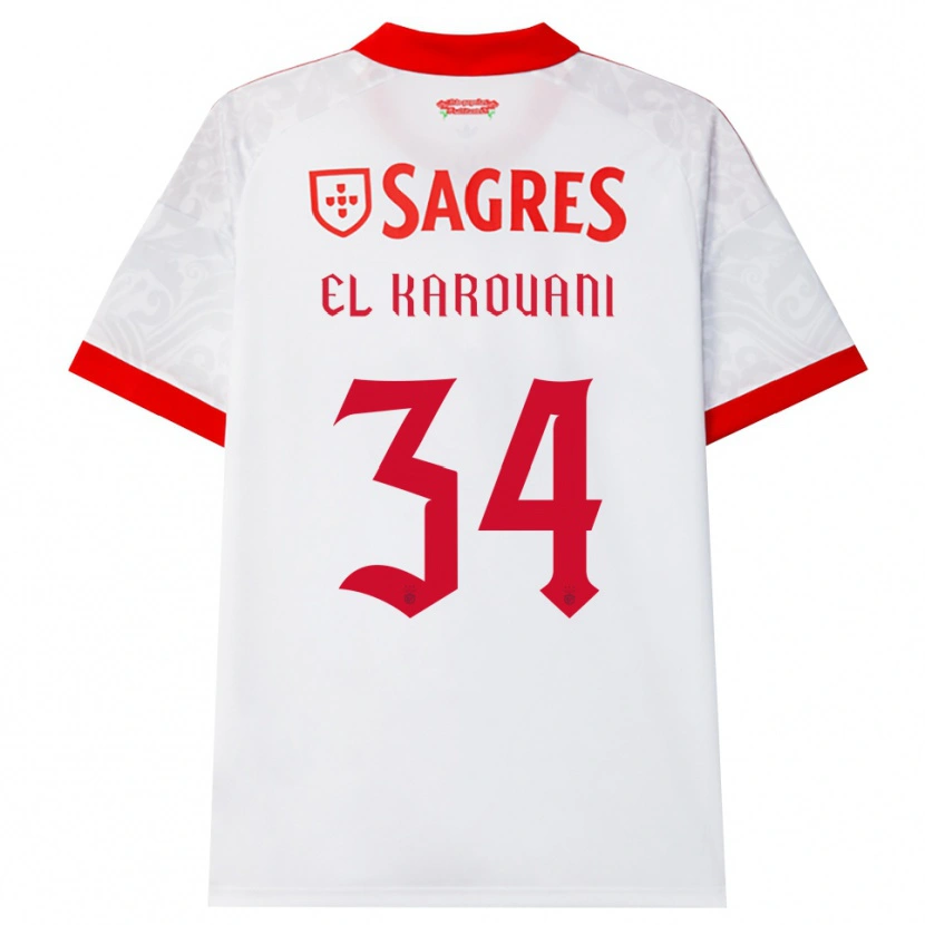 Danxen Børn Souffian El Karouani #34 Hvid Rød Gul Udebane Spillertrøjer 2026/27 Trøje T-Shirt