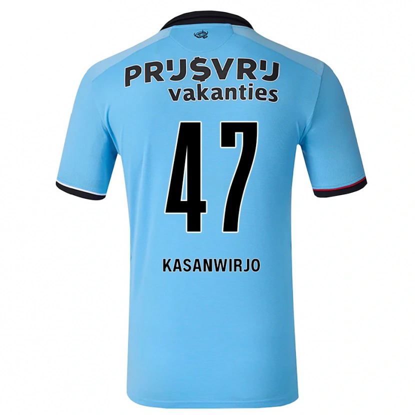 Danxen Børn Neraysho Kasanwirjo #47 Dybhimmelblå Sort Rød Udebane Spillertrøjer 2026/27 Trøje T-Shirt