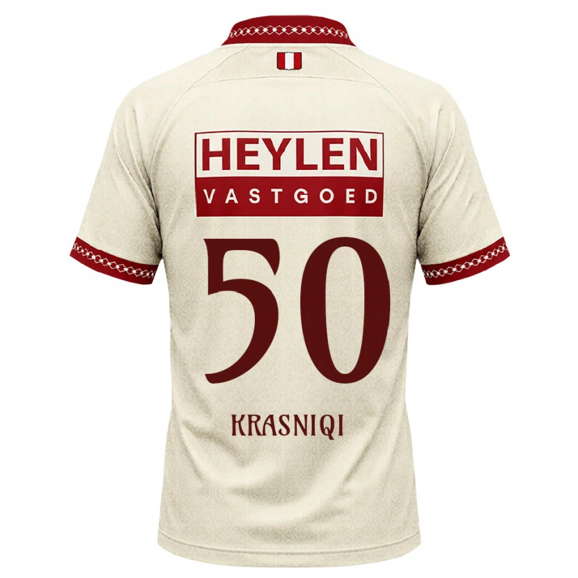 Danxen Børn Laurit Krasniqi #50 Beige Rød Udebane Spillertrøjer 2026/27 Trøje T-Shirt