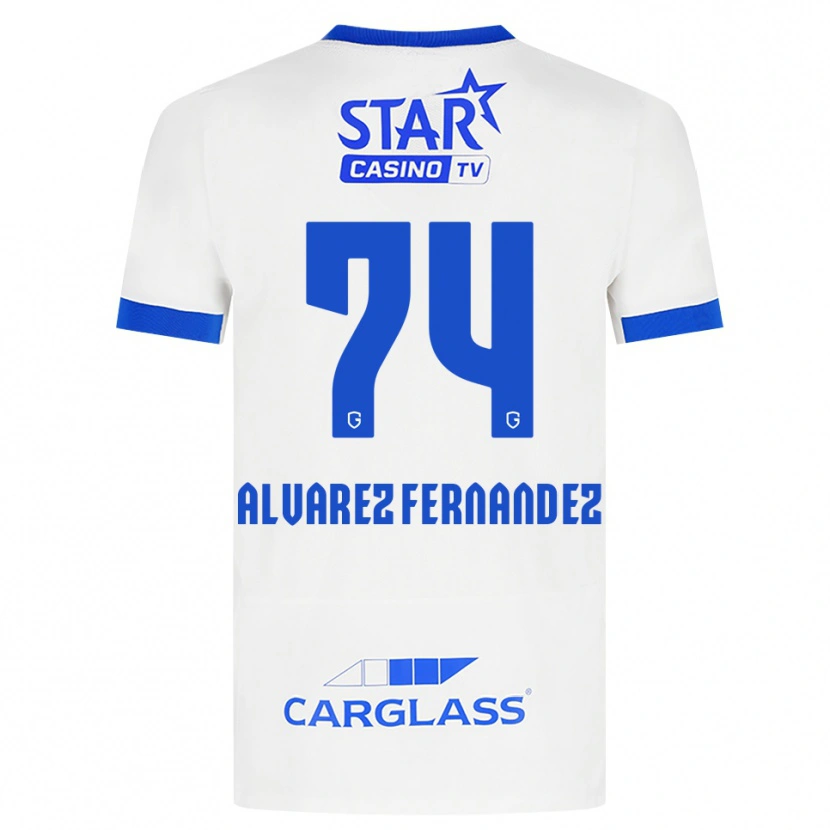 Danxen Børn Loïc Alvarez Fernandez #74 Hvid Blå Udebane Spillertrøjer 2026/27 Trøje T-Shirt