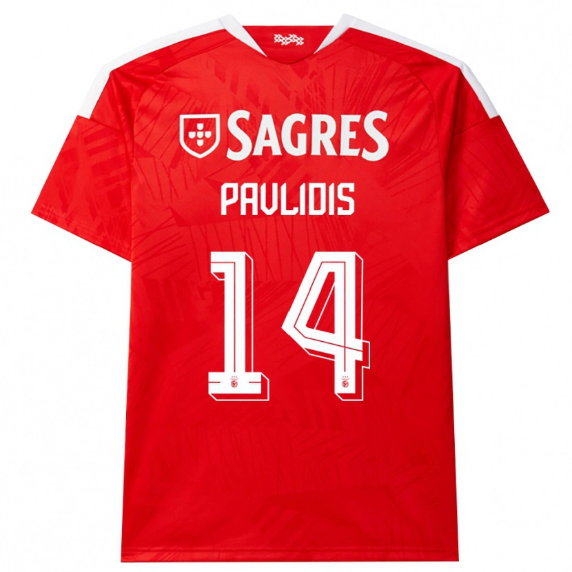 Danxen Mænd Vangelis Pavlidis #14 Rød Hvid Gul Hjemmebane Spillertrøjer 2026/27 Trøje T-Shirt