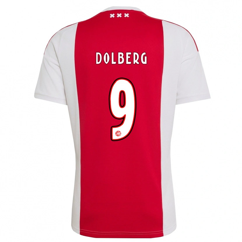 Danxen Mænd Kasper Dolberg #9 Rød Hvid Gul Hjemmebane Spillertrøjer 2026/27 Trøje T-Shirt