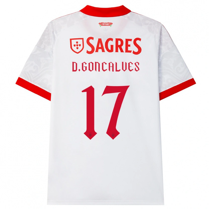 Danxen Mænd Diogo Goncalves #17 Hvid Rød Gul Udebane Spillertrøjer 2026/27 Trøje T-Shirt