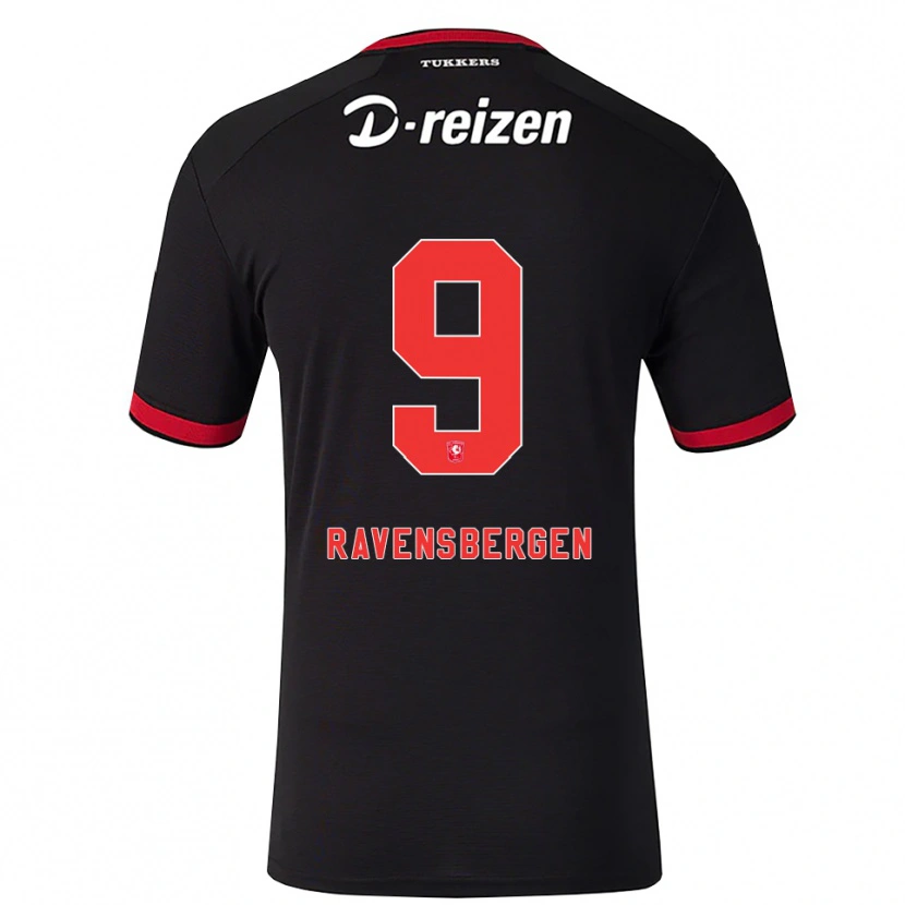 Danxen Mænd Jaimy Ravensbergen #9 Rød Hvid Sort Udebane Spillertrøjer 2026/27 Trøje T-Shirt