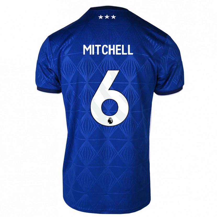 Danxen Kvinder Leah Mitchell #6 Mellemblå Hvid Rød Hjemmebane Spillertrøjer 2026/27 Trøje T-Shirt