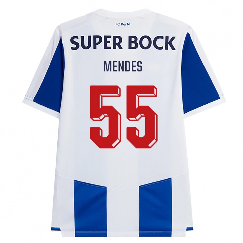 Danxen Kvinder Joao Mendes #55 Blå Hvid Rød Hjemmebane Spillertrøjer 2026/27 Trøje T-Shirt