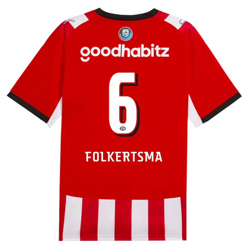 Danxen Kvinder Sisca Folkertsma #6 Rød Hvid Sort Hjemmebane Spillertrøjer 2026/27 Trøje T-Shirt