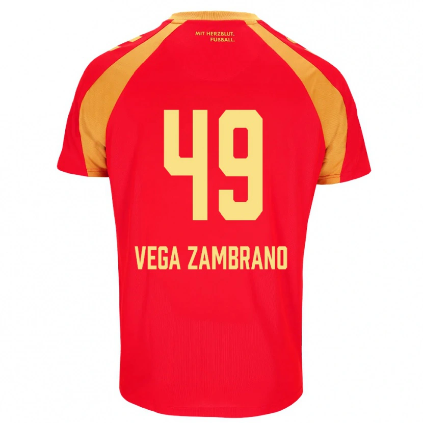 Danxen Kvinder Joel Vega Zambrano #49 Rød Orange Sort Udebane Spillertrøjer 2026/27 Trøje T-Shirt