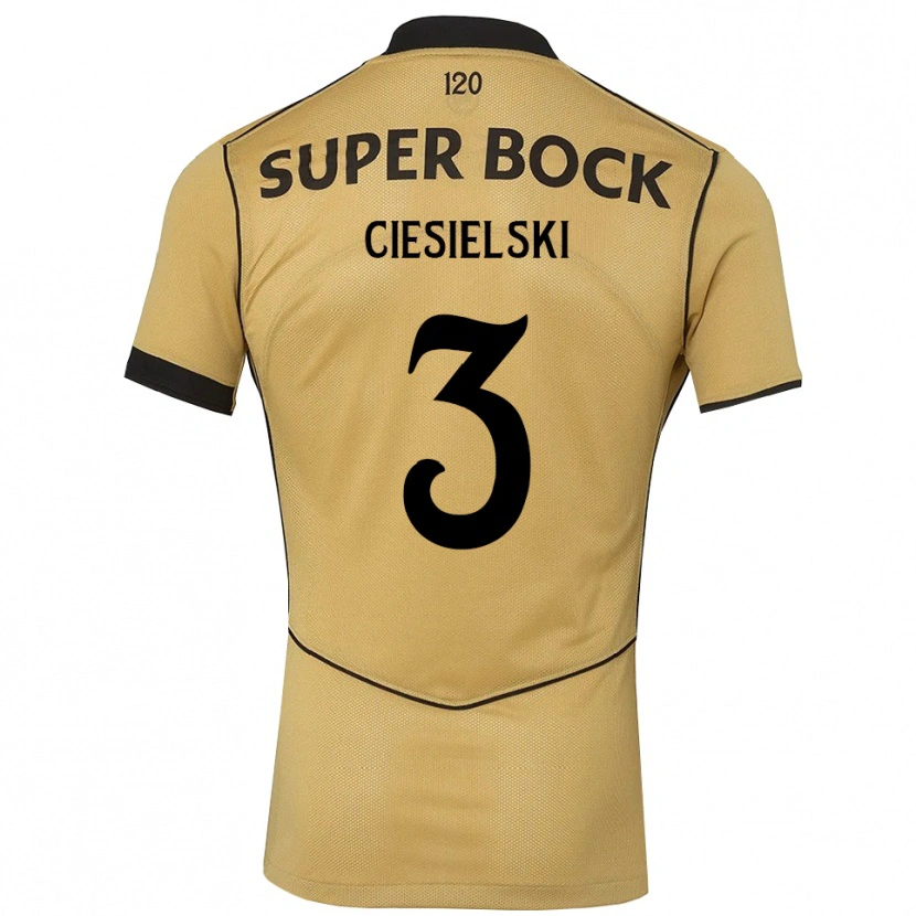 Danxen Kvinder Daniel Ciesielski #3 Gyldengul Sort Udebane Spillertrøjer 2026/27 Trøje T-Shirt