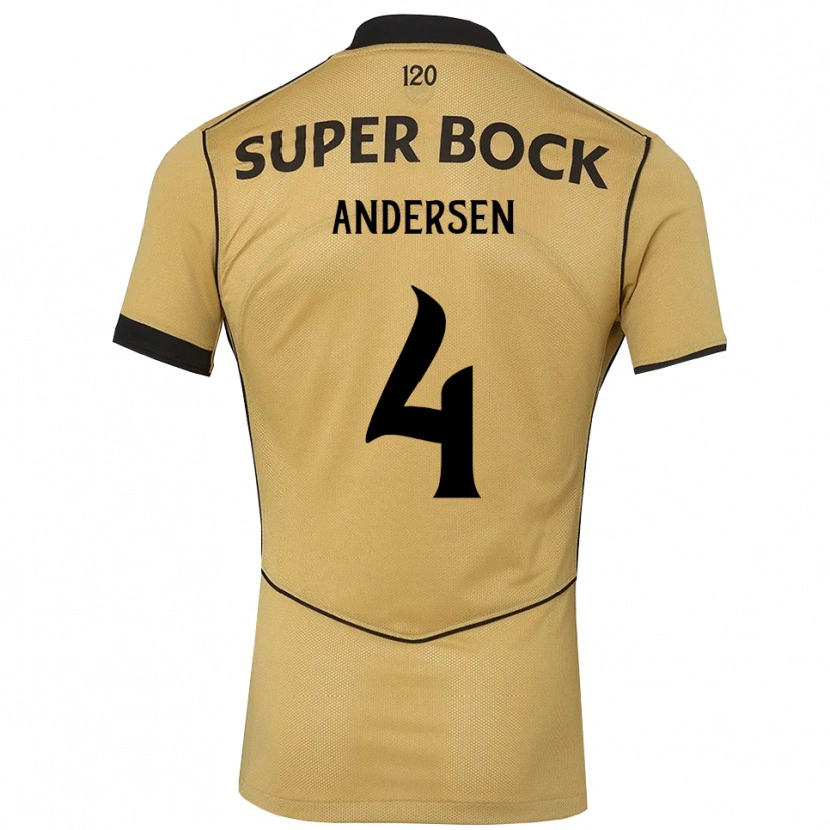 Danxen Kvinder Silas Andersen #4 Gyldengul Sort Udebane Spillertrøjer 2026/27 Trøje T-Shirt