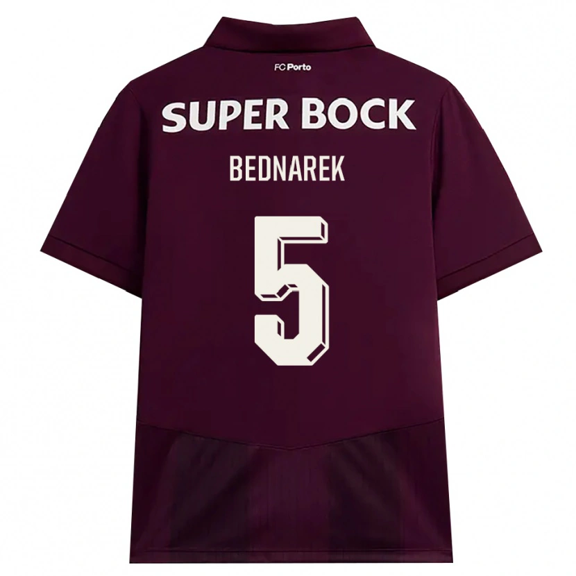 Danxen Kvinder Jan Bednarek #5 Vinrød Hvid Udebane Spillertrøjer 2026/27 Trøje T-Shirt