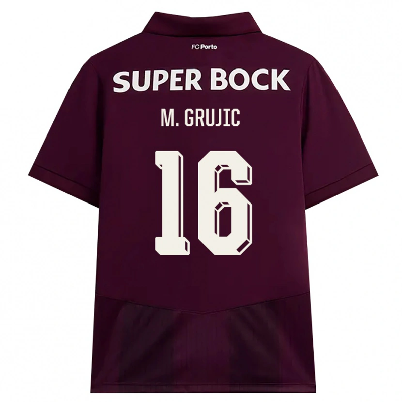 Danxen Kvinder Marko Grujic #16 Vinrød Hvid Udebane Spillertrøjer 2026/27 Trøje T-Shirt