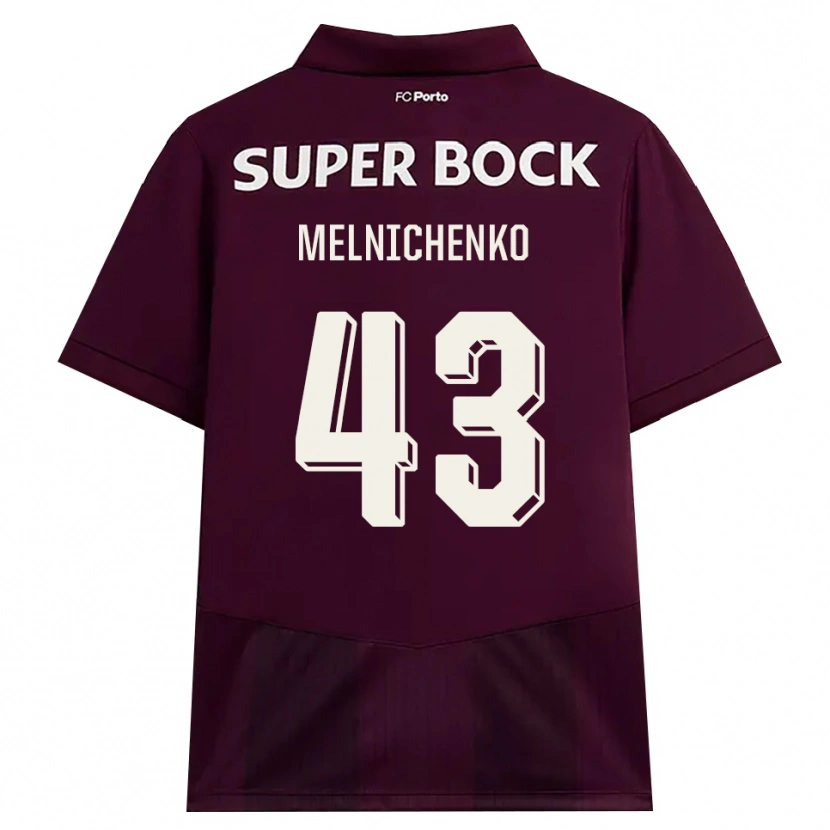 Danxen Kvinder Trofim Melnichenko #43 Vinrød Hvid Udebane Spillertrøjer 2026/27 Trøje T-Shirt