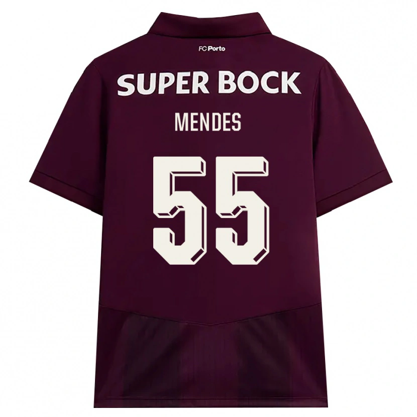 Danxen Kvinder Joao Mendes #55 Vinrød Hvid Udebane Spillertrøjer 2026/27 Trøje T-Shirt