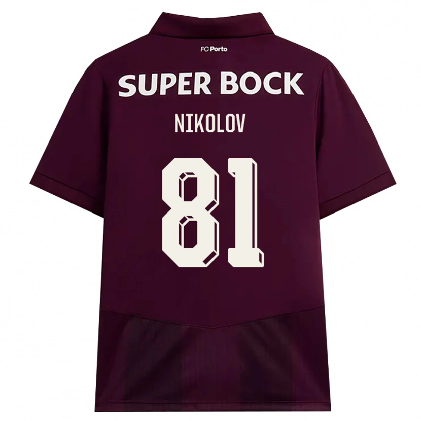 Danxen Kvinder Antoni Nikolov #81 Vinrød Hvid Udebane Spillertrøjer 2026/27 Trøje T-Shirt