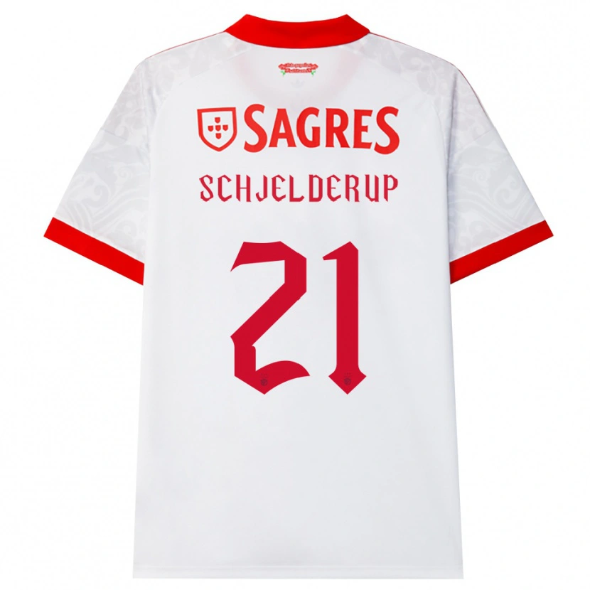 Danxen Kvinder Andreas Schjelderup #21 Hvid Rød Gul Udebane Spillertrøjer 2026/27 Trøje T-Shirt
