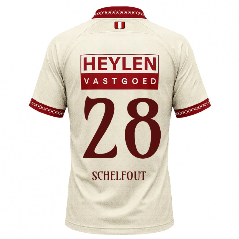 Danxen Kvinder Luca Schelfhout #28 Beige Rød Udebane Spillertrøjer 2026/27 Trøje T-Shirt