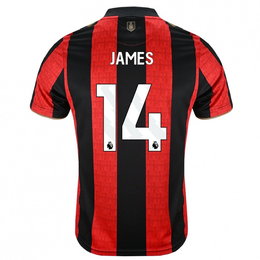 Danxen Børn Katie James #14 Gyldengul Rød Sort Hjemmebane Spillertrøjer 2026/27 Trøje T-Shirt