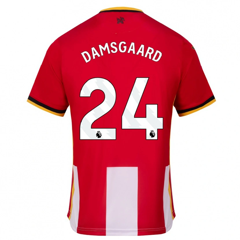 Danxen Børn Mikkel Damsgaard #24 Gul Sort Rød Hjemmebane Spillertrøjer 2026/27 Trøje T-Shirt