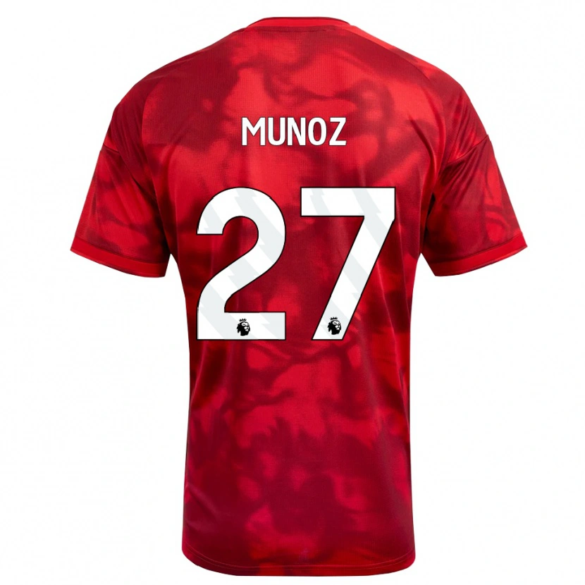 Danxen Børn Daniel Muñoz #27 Karmin Hvid Hjemmebane Spillertrøjer 2026/27 Trøje T-Shirt