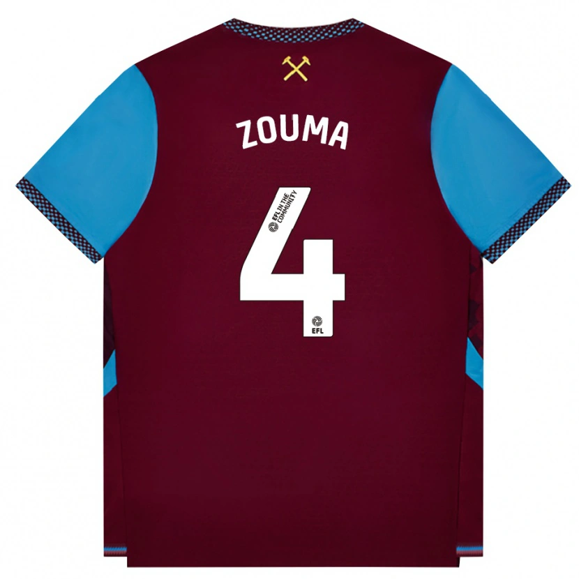 Danxen Børn Kurt Zouma #4 Vinrød Kornblomstblå Hjemmebane Spillertrøjer 2026/27 Trøje T-Shirt