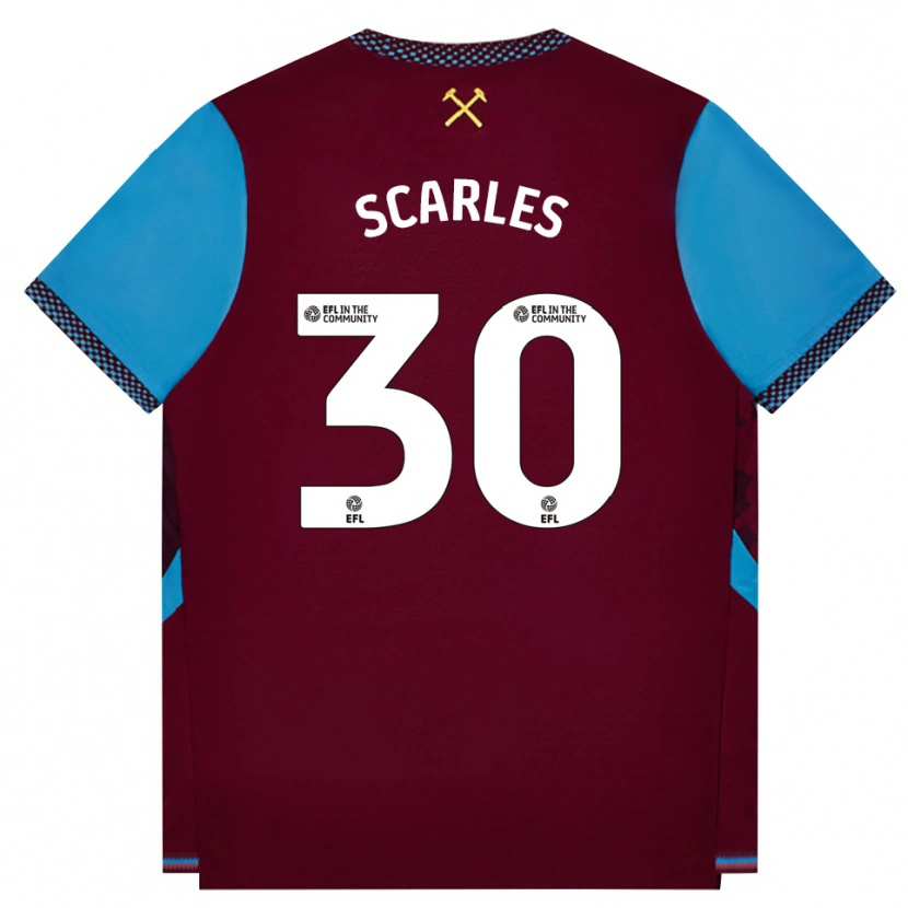 Danxen Børn Oliver Scarles #30 Vinrød Kornblomstblå Hjemmebane Spillertrøjer 2026/27 Trøje T-Shirt