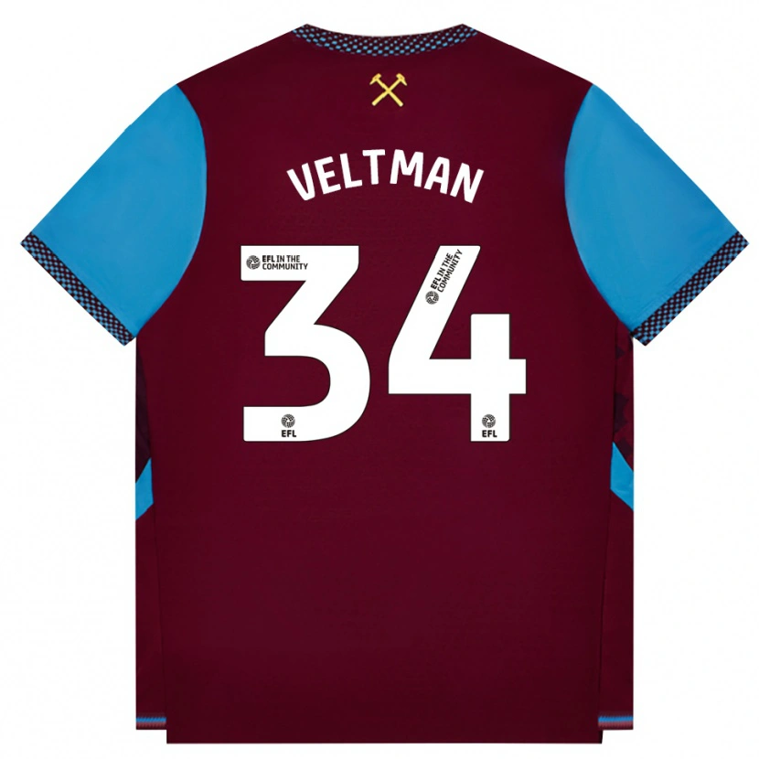 Danxen Børn Joël Veltman #34 Vinrød Kornblomstblå Hjemmebane Spillertrøjer 2026/27 Trøje T-Shirt