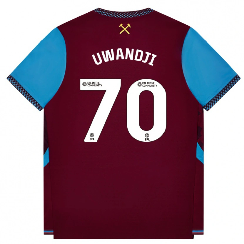 Danxen Børn Blaise Uwandji #70 Vinrød Kornblomstblå Hjemmebane Spillertrøjer 2026/27 Trøje T-Shirt