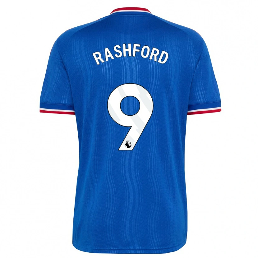 Danxen Børn Marcus Rashford #9 Blå Hvid Rød Udebane Spillertrøjer 2026/27 Trøje T-Shirt
