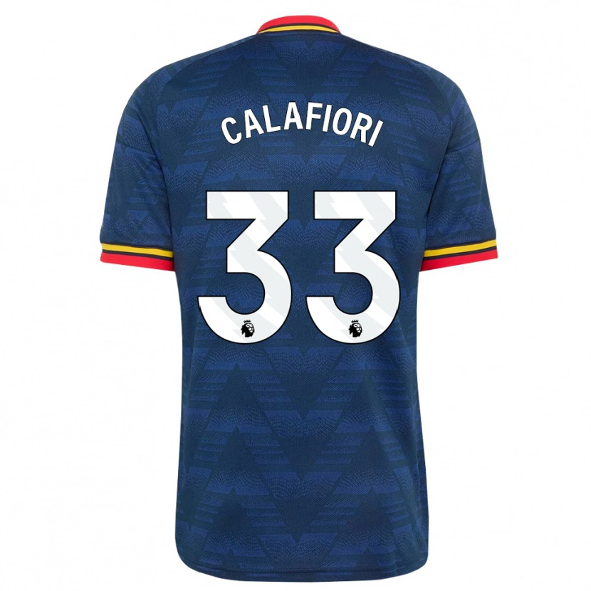 Danxen Børn Riccardo Calafiori #33 Midnatsblå Gul Rød Udebane Spillertrøjer 2026/27 Trøje T-Shirt