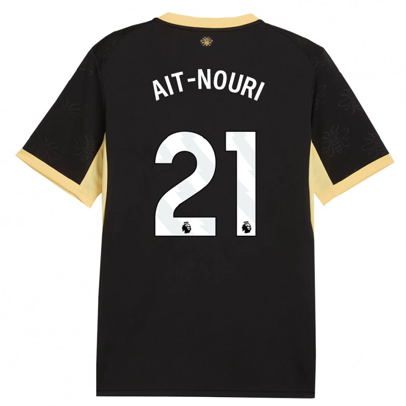 Danxen Børn Rayan Aït-Nouri #21 Sort Gul Udebane Spillertrøjer 2026/27 Trøje T-Shirt