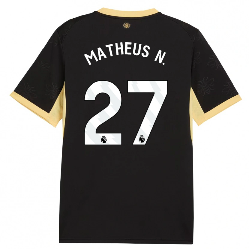 Danxen Børn Matheus Nunes #27 Sort Gul Udebane Spillertrøjer 2026/27 Trøje T-Shirt