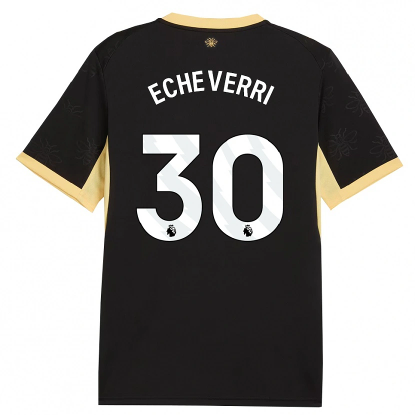 Danxen Børn Claudio Echeverri #30 Sort Gul Udebane Spillertrøjer 2026/27 Trøje T-Shirt