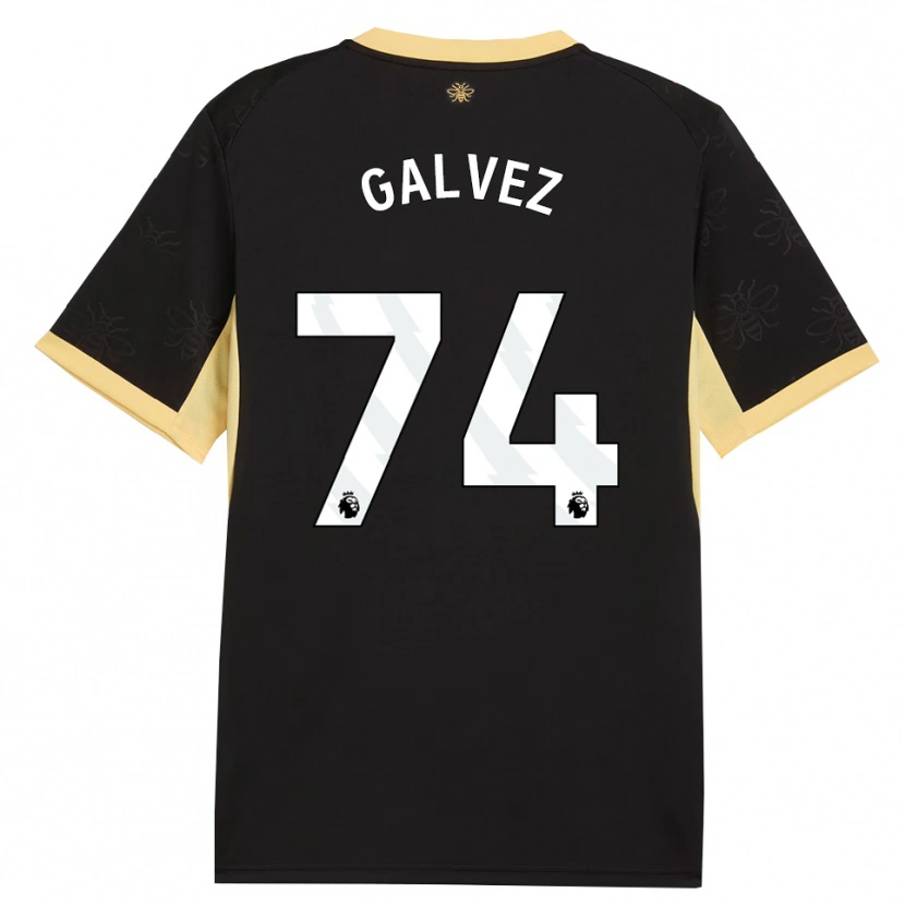 Danxen Børn Tomas Galvez #74 Sort Gul Udebane Spillertrøjer 2026/27 Trøje T-Shirt
