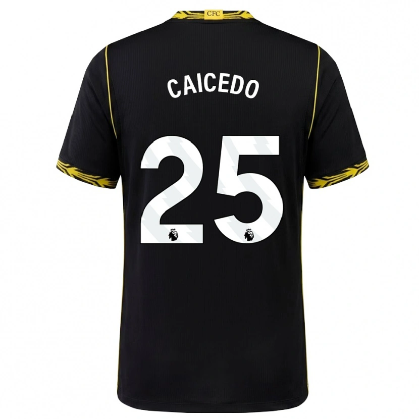 Danxen Børn Moisés Caicedo #25 Sort Gul Udebane Spillertrøjer 2026/27 Trøje T-Shirt