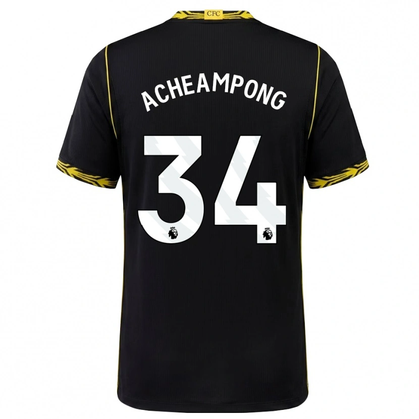 Danxen Børn Josh Acheampong #34 Sort Gul Udebane Spillertrøjer 2026/27 Trøje T-Shirt