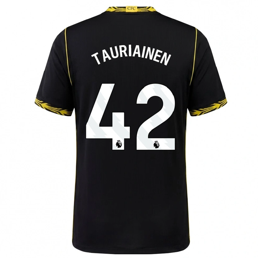Danxen Børn Jimi Tauriainen #42 Sort Gul Udebane Spillertrøjer 2026/27 Trøje T-Shirt