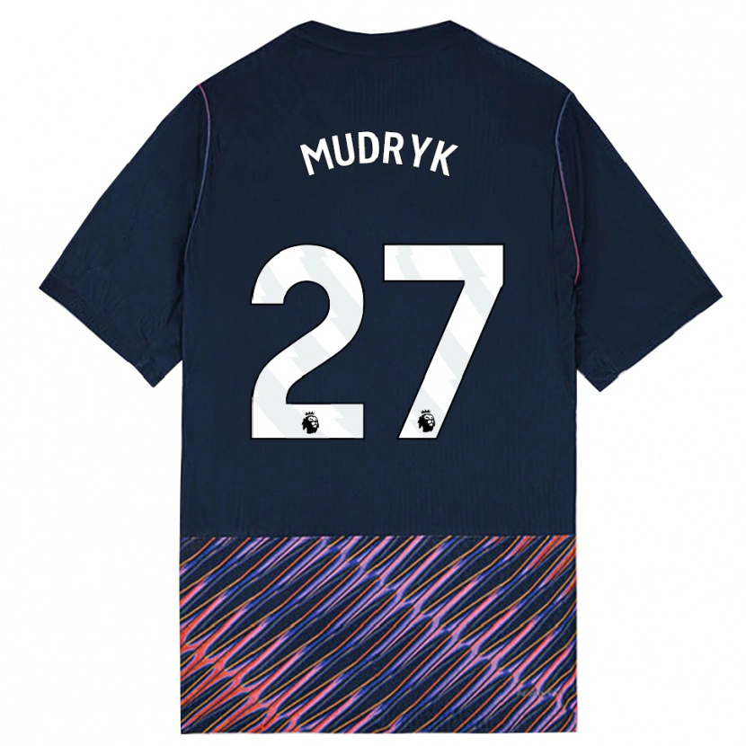 Danxen Børn Mykhaylo Mudryk #27 Kongeblå Hvid Udebane Spillertrøjer 2026/27 Trøje T-Shirt